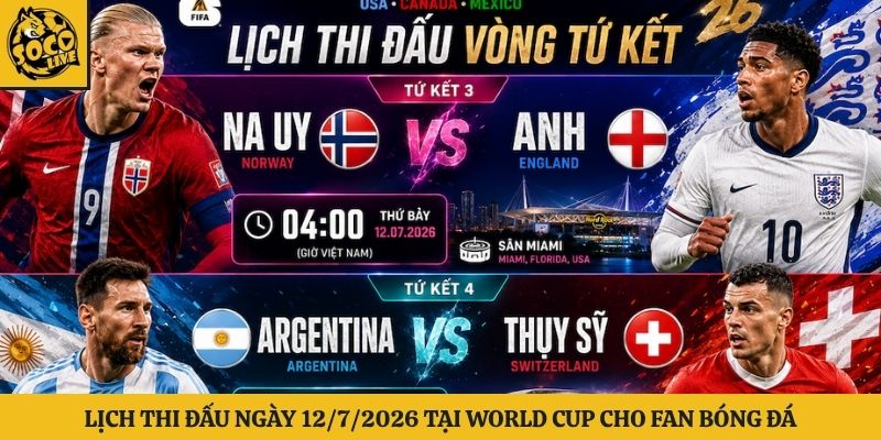 Lịch Thi Đấu Ngày 12/7/2026 Tại World Cup Cho Fan Bóng Đá