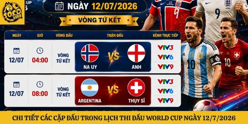 Chi tiết các cặp đấu trong lịch thi đấu world cup ngày 12/7/2026